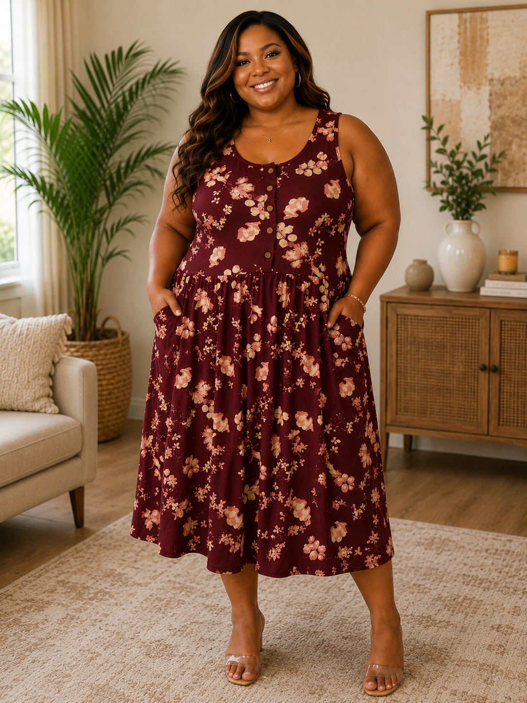 Floral microfibre plus dress