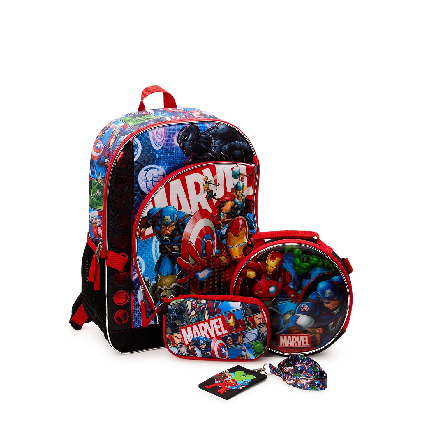 17" Backpack and Lunch Bag Set, 4-Piece, Black