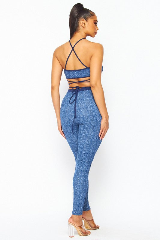 Denim Look Halter top and legging set