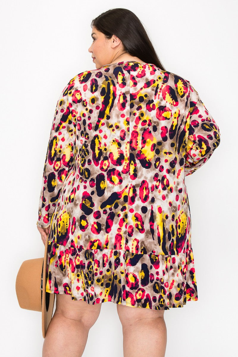 Extra Plus Size Ruffle Hem Multi Print Dress