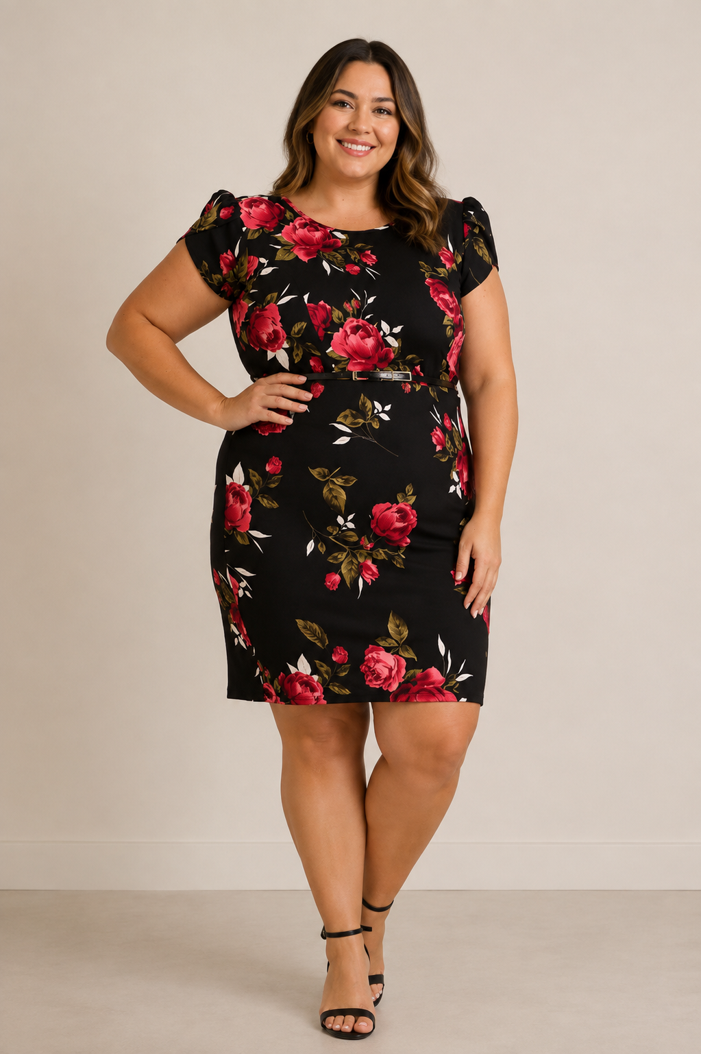 Plus size, floral print, pull on sheath dress