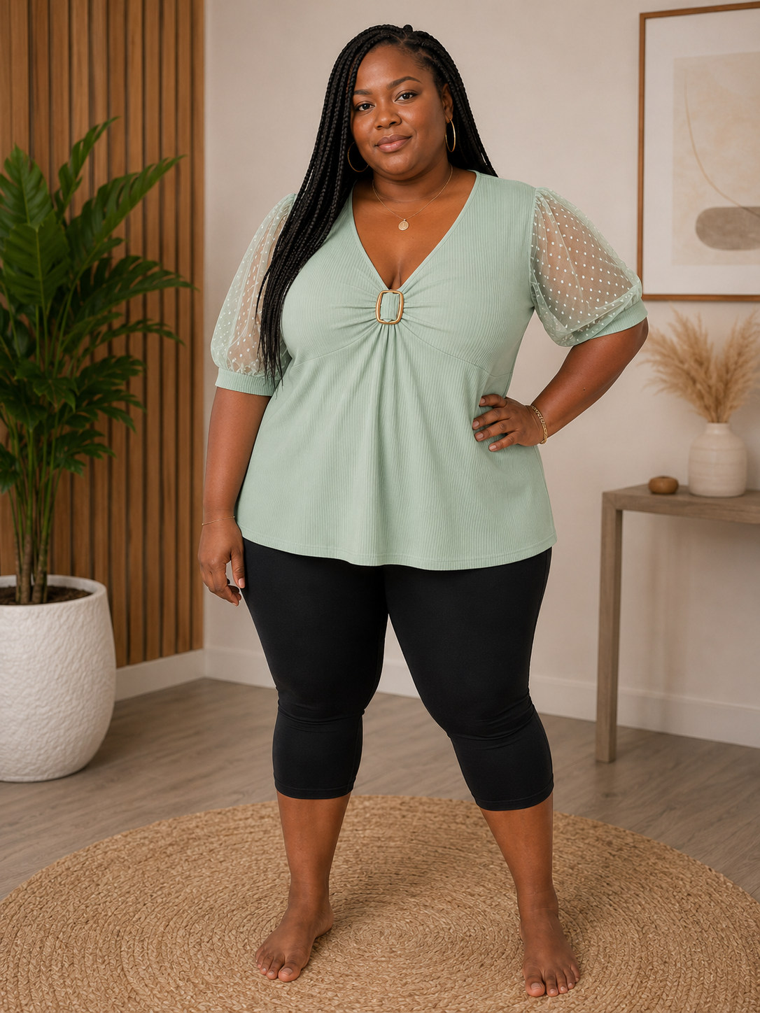 Sheer sleeve plus top