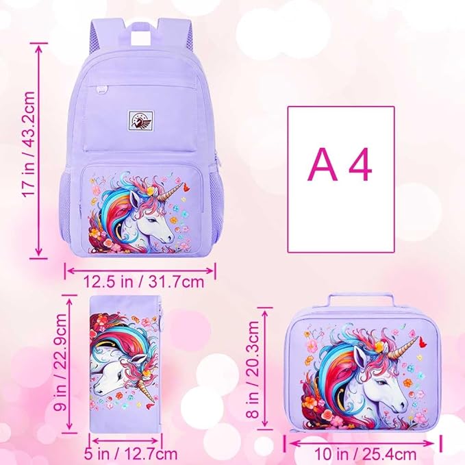 Backpack for Girls Bookbag and lunch bag set