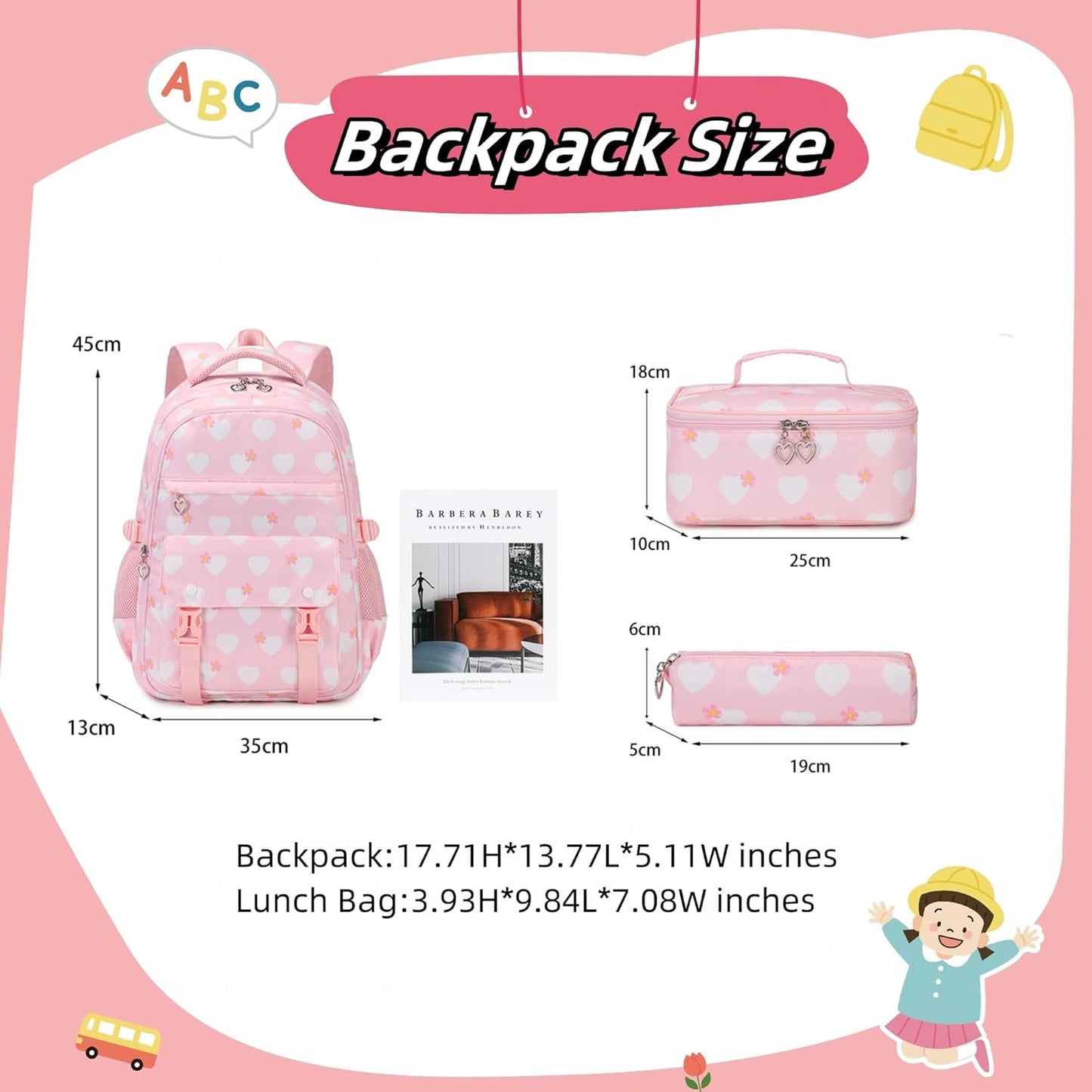 Girls Backpack Set Heart-print