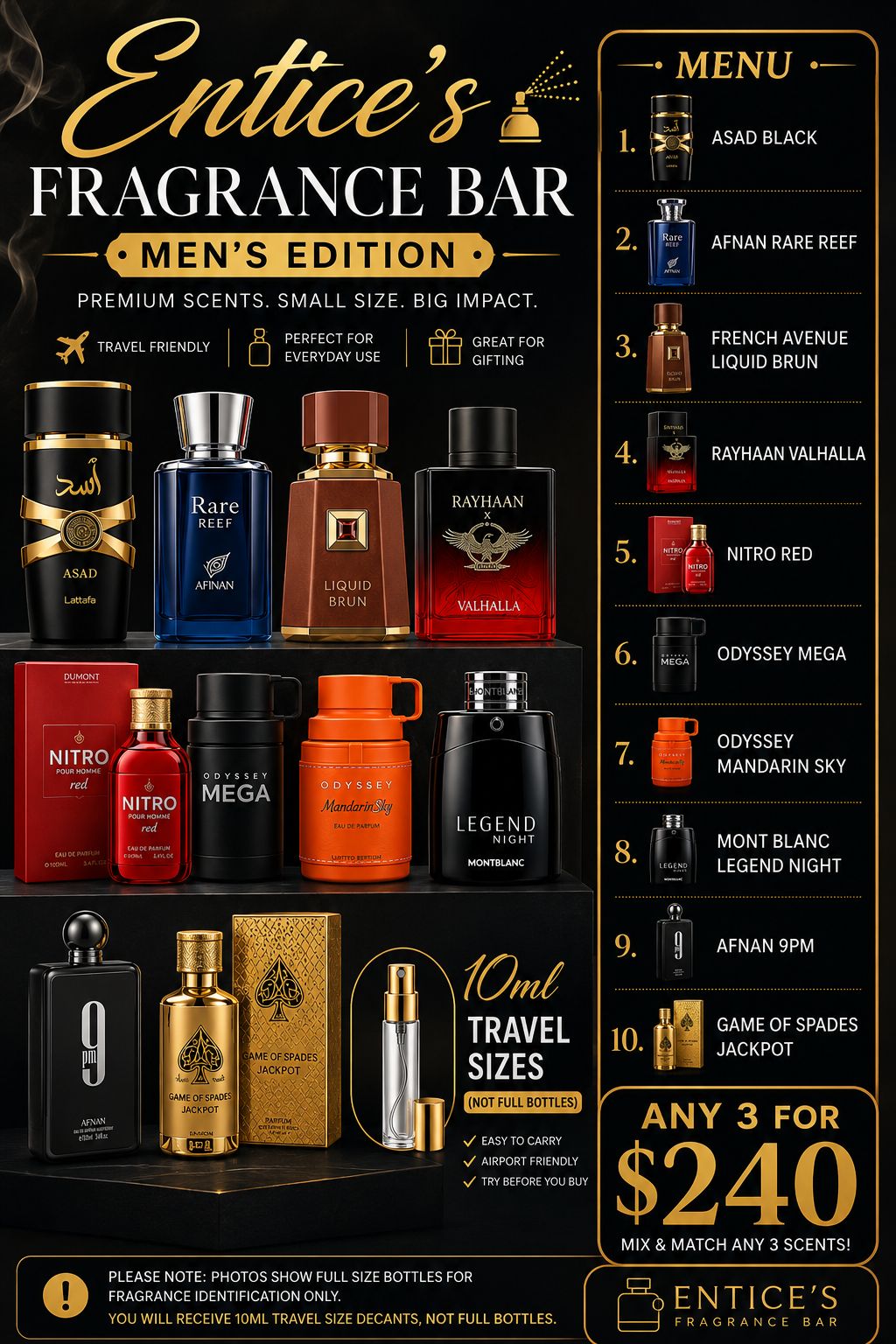 Fragrance Bar Set - Men - Choose Any 3 Authentic 10ml