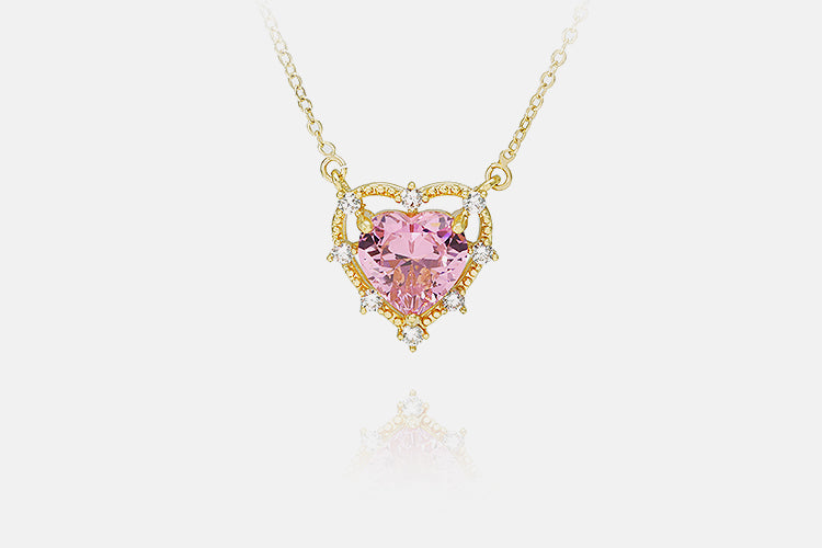 Heart necklace with pink stone