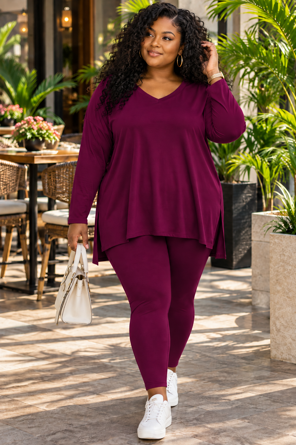 V Neck Plus legging set