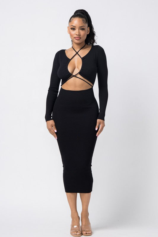 Lslv drawstring keyhole dress