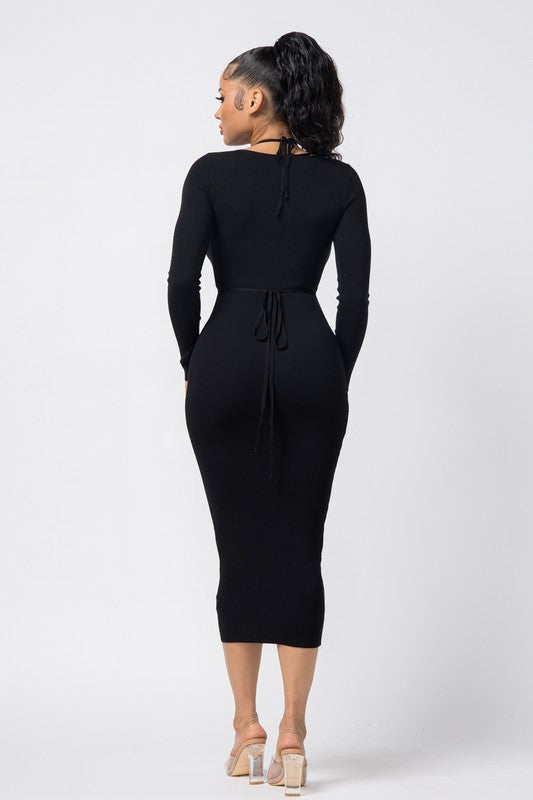 Lslv drawstring keyhole dress