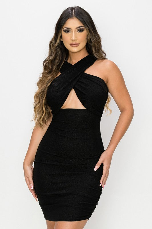 Metallic glitter crossover dress