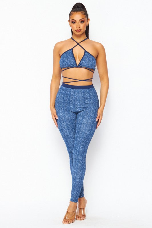 Denim Look Halter top and legging set