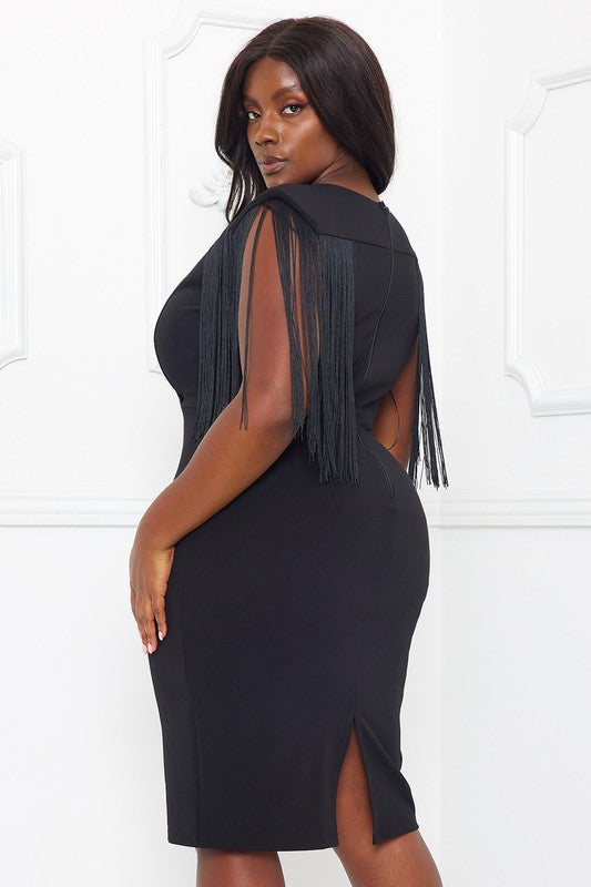 Fringe Sleeve Surplice midi dress