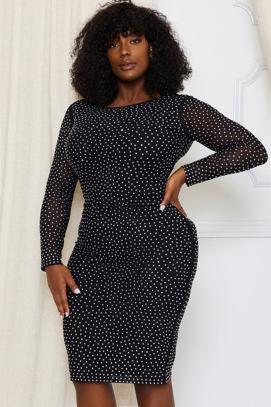 Translucent Rhinestone Plus Midi Dress