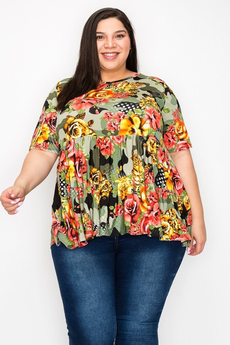 Extra Plus Size Short Sleeves Tier Ruffle Top