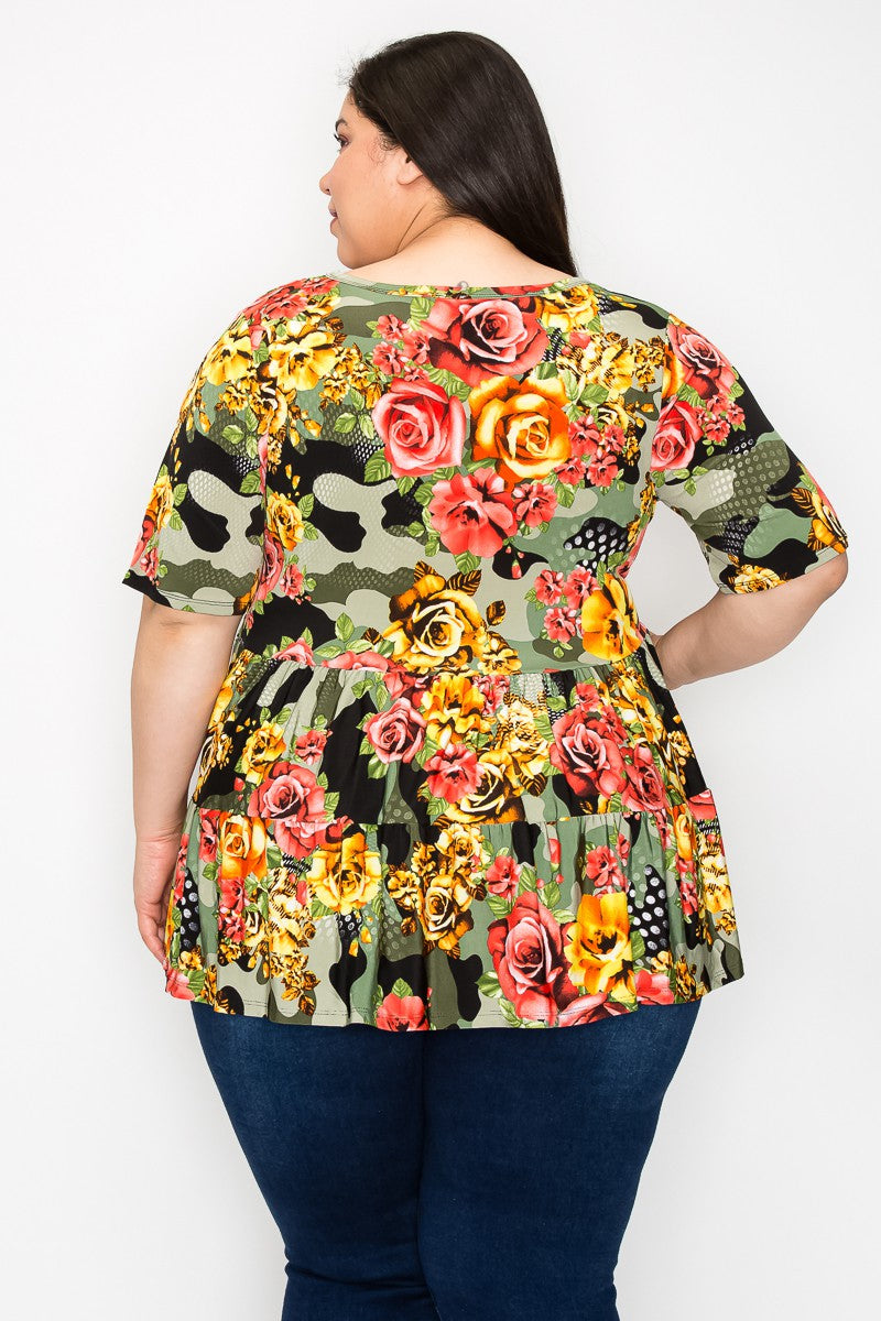 Extra Plus Size Short Sleeves Tier Ruffle Top