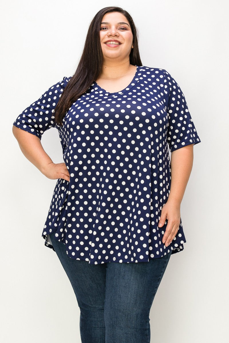 Extra Plus Size V-neck Short Sleeves Tunic Top