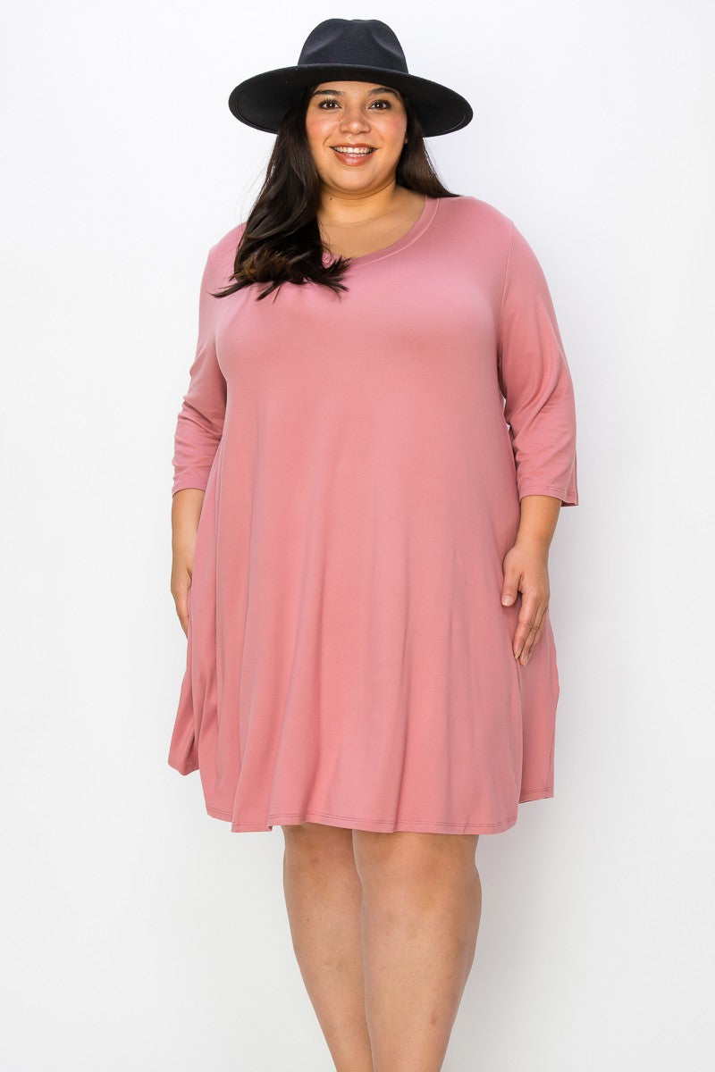 Extra Plus Size 3qtr Sleeves Dress W Pockets