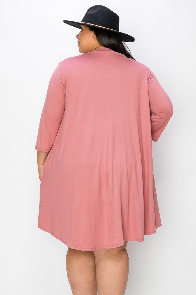 Extra Plus Size 3qtr Sleeves Dress W Pockets