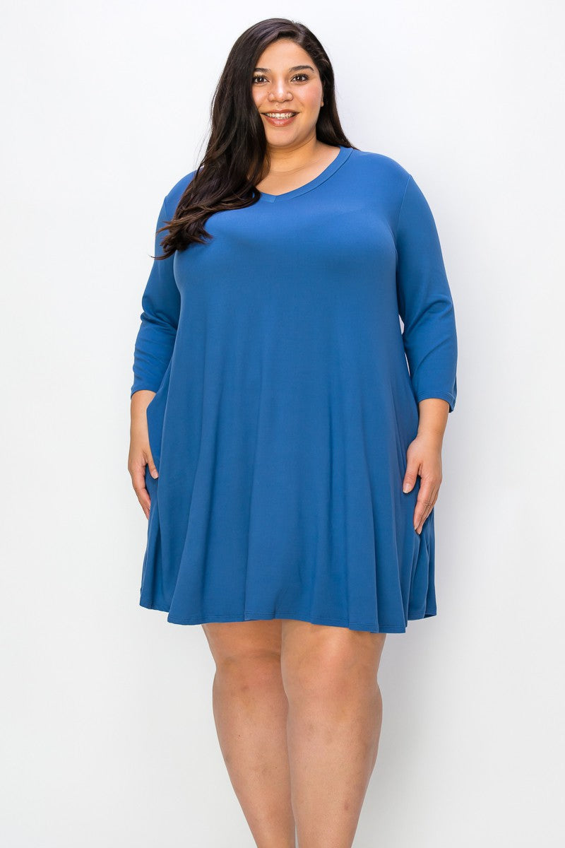 Extra Plus Size 3qtr Sleeves Dress W Pockets