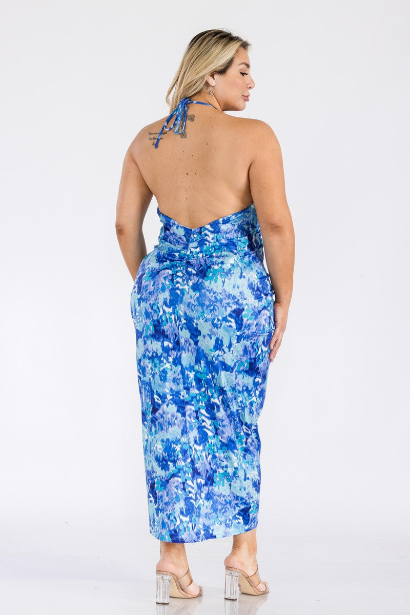 Abstract printed hi lo dress