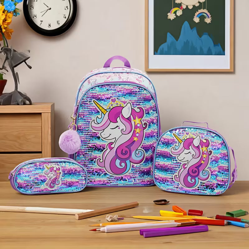 Unicorn sequin 3 pc backpack set