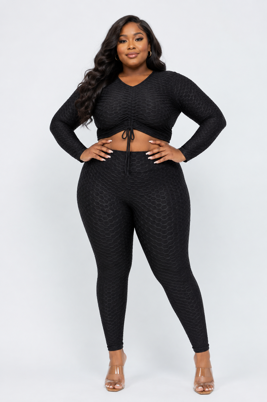Front Tunnel Shirring Tie Top And Leggings Set