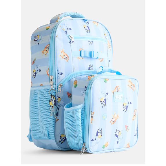 BBC Bluey Unisex Striped Sister Dance Backpack Set with Lunch Bag and Headphones, 3 Piece