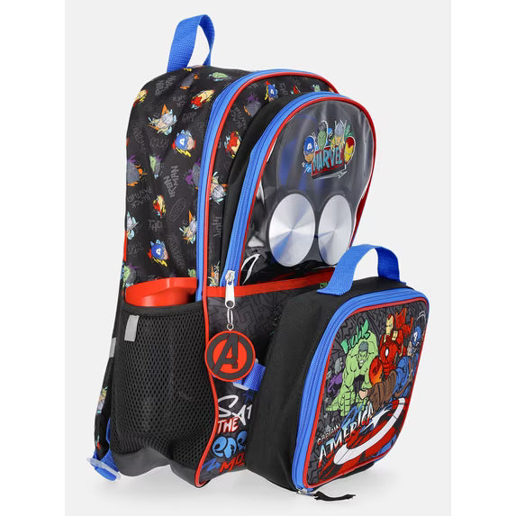 Marvel Black Backpack Set with Lunch kit, Headphones and Water Bottle