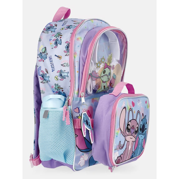 Lilo & Stitch Blue Backpack Set with Lunch kit, Headphones and Water Bottle