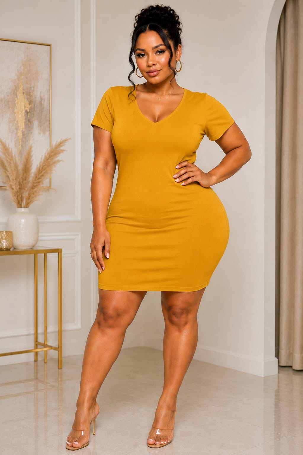 V neck cotton plus dress