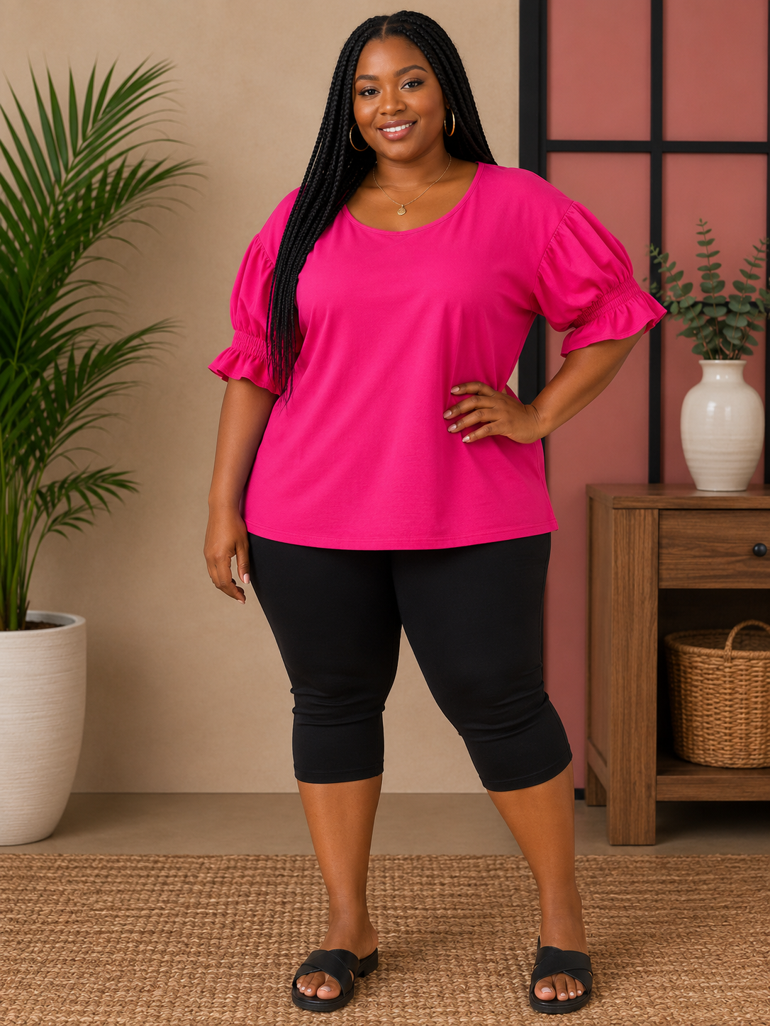 Cotton Top with shirred frill sleeve