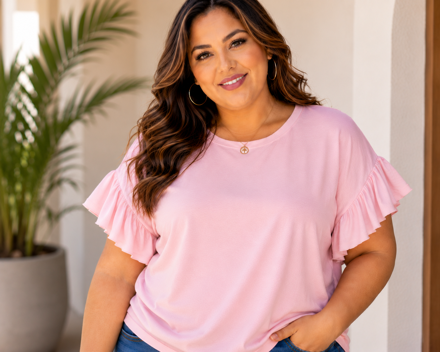 Frill sleeve casual plus top