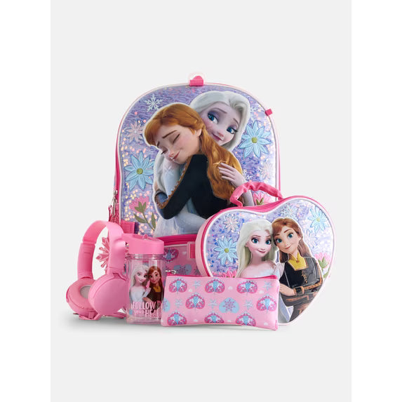 Disney Frozen Elsa and Anna Sequined Backpack Set with Lunch Bag, 6 Piece