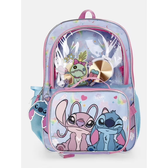 Lilo & Stitch Blue Backpack Set with Lunch kit, Headphones and Water Bottle