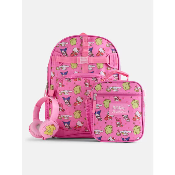 Sanrio Hello Kitty and Friends Girls Backpack Set with Lunch Bag and Headphones, 3 Piece