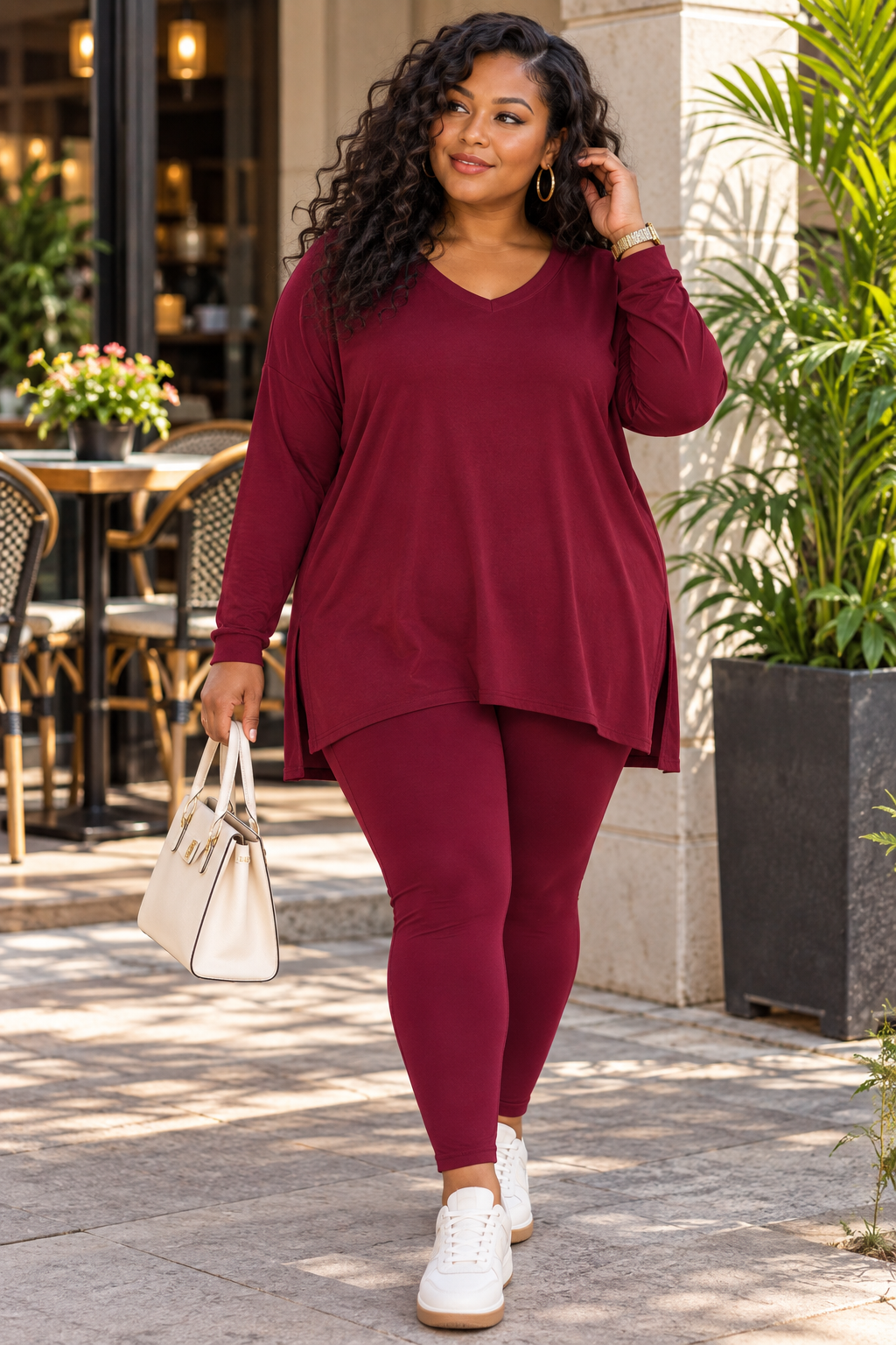 V Neck Plus legging set