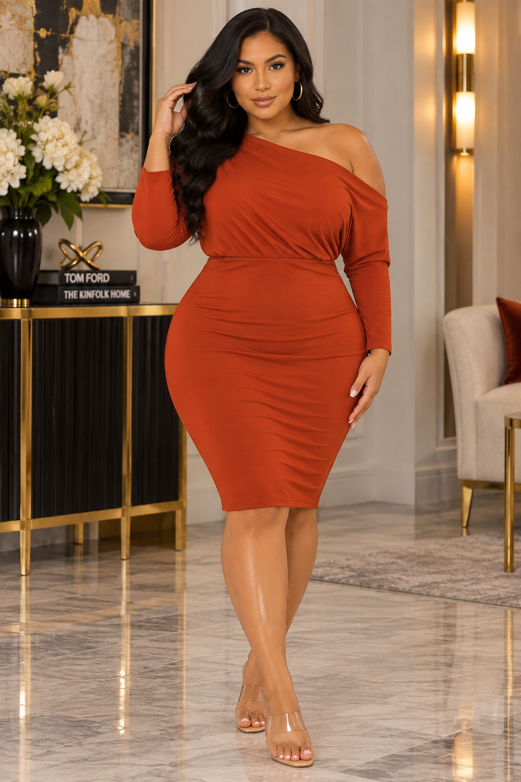 Off shoulder plus dress