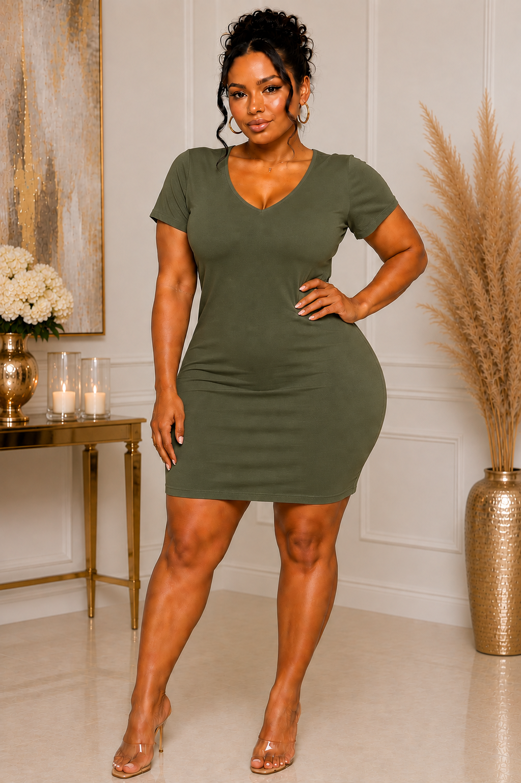 V neck cotton plus dress