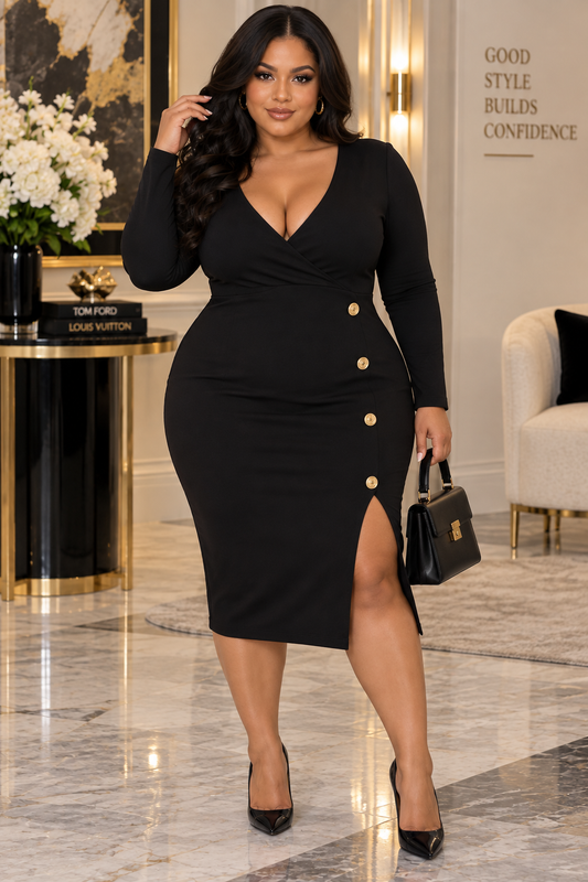 Accented Button trim Plus dress