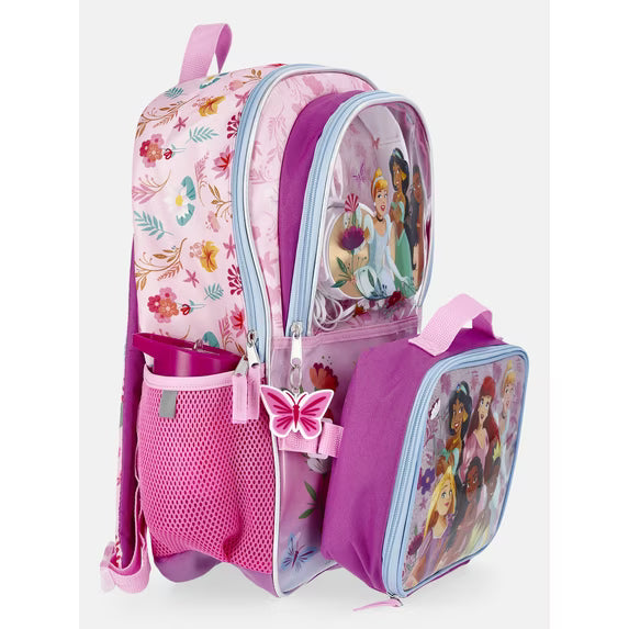 Disney Princess Pink Backpack Set with Lunch kit, Headphones and Water Bottle