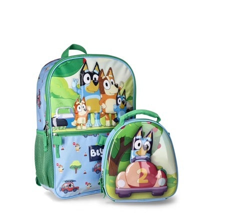 BBC Bluey Family Trip Kids 17" Laptop Backpack 2-Piece Set with Lunch Bag, Multi-Color