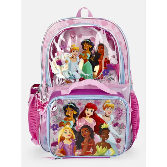 Disney Princess Pink Backpack Set with Lunch kit, Headphones and Water Bottle