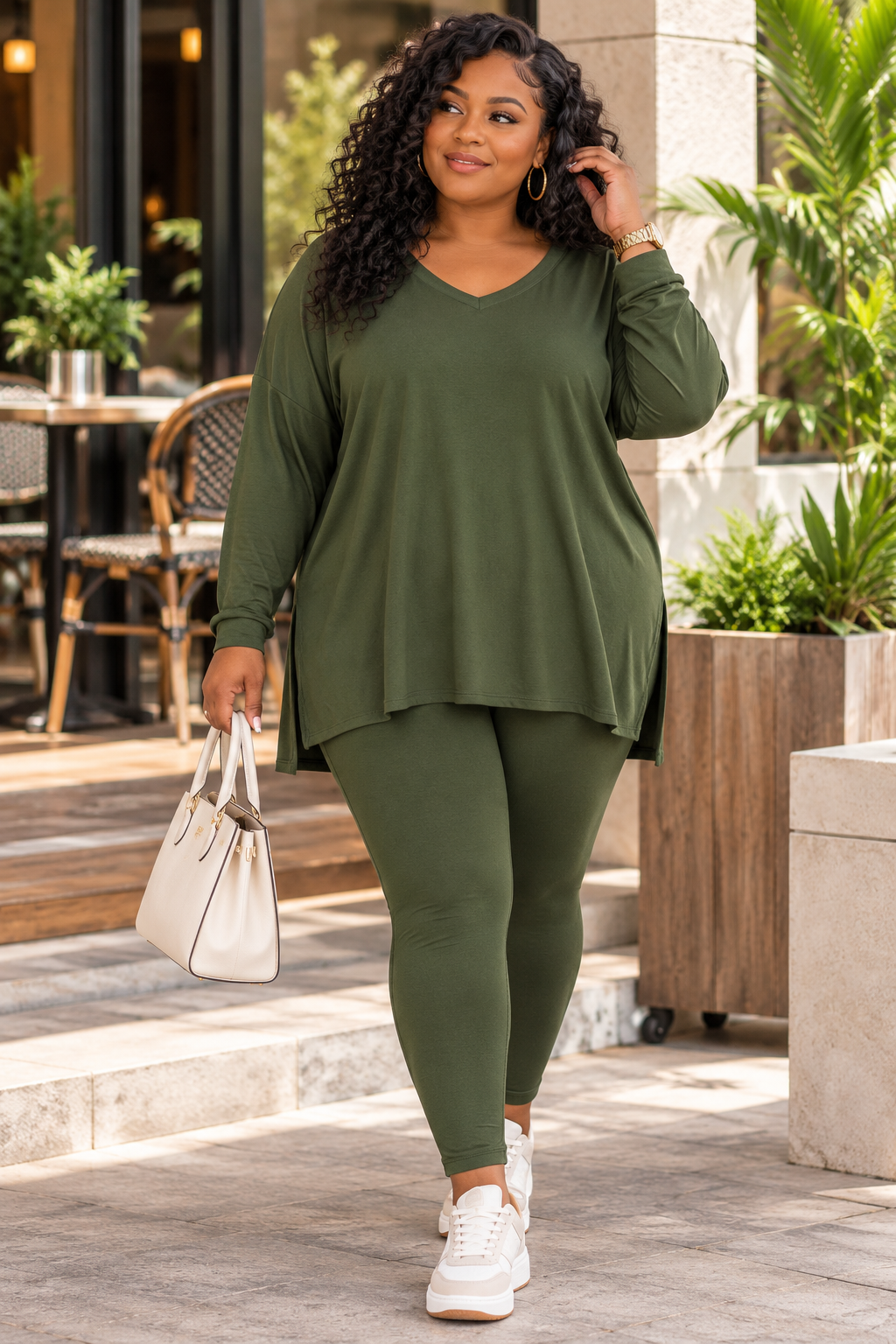 V Neck Plus legging set