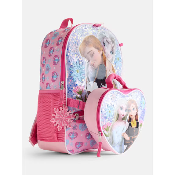 Disney Frozen Elsa and Anna Sequined Backpack Set with Lunch Bag, 6 Piece