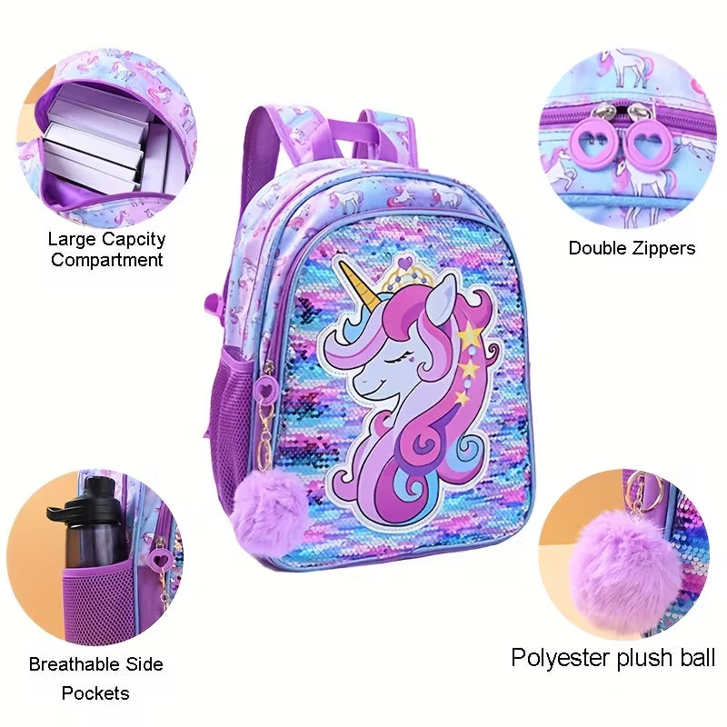 Unicorn sequin 3 pc backpack set