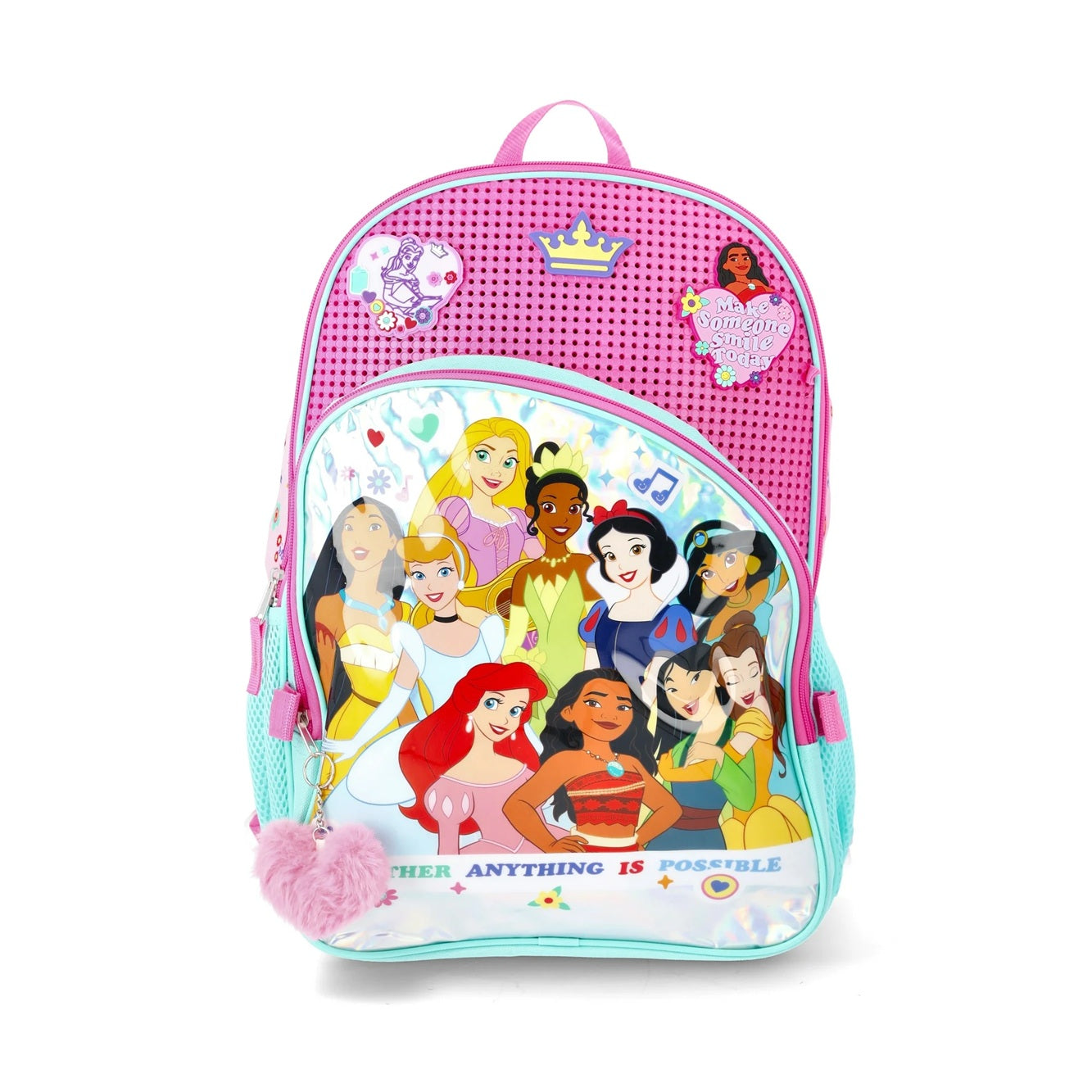 Disney Princess Girls Customizable Charm 17" 5-Piece Backpack Set, Light Pink