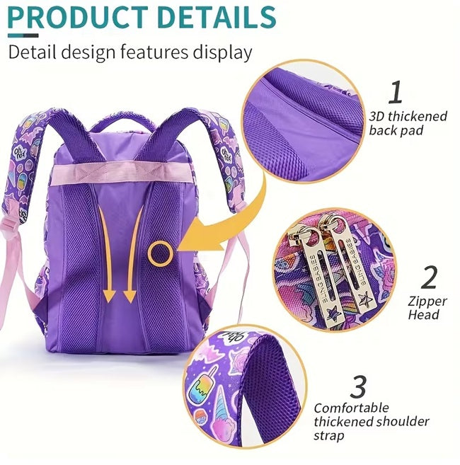 Purple sequin unicorn with wings backpack set